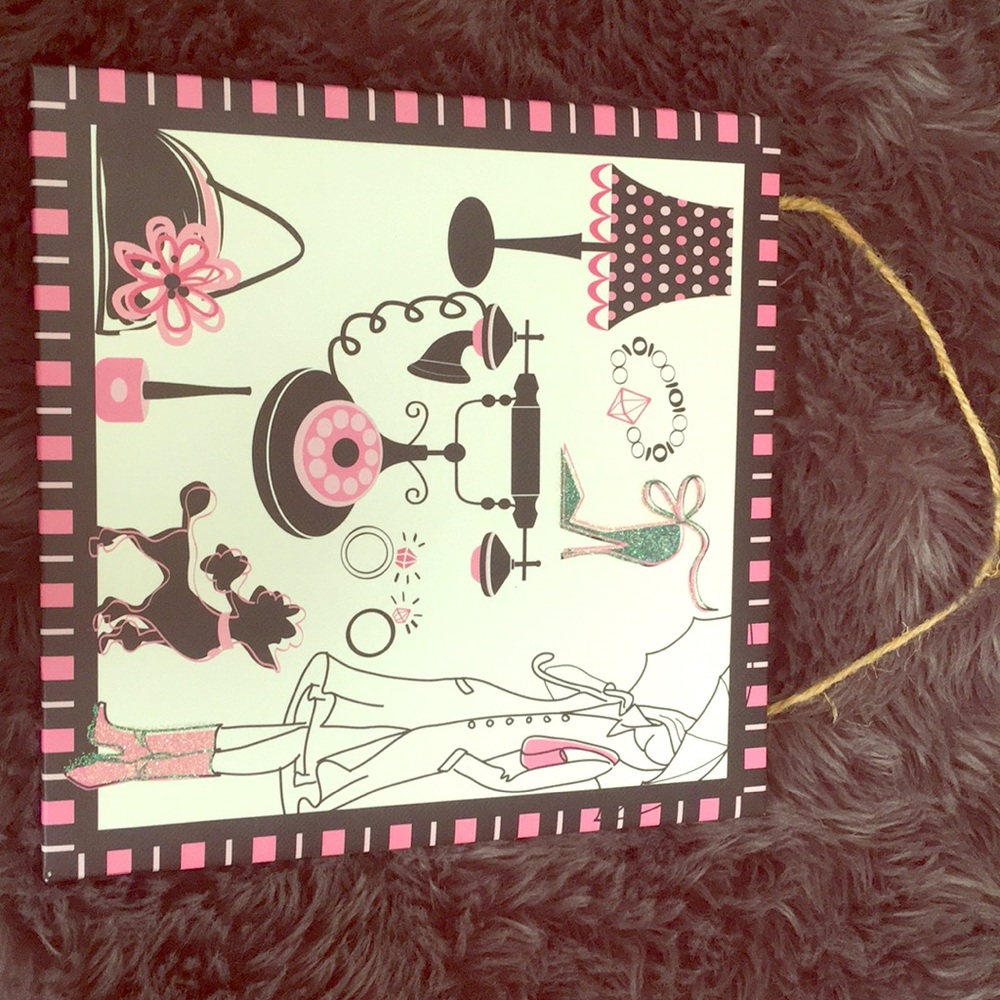 Girly pink and black sparkly decor hangup
